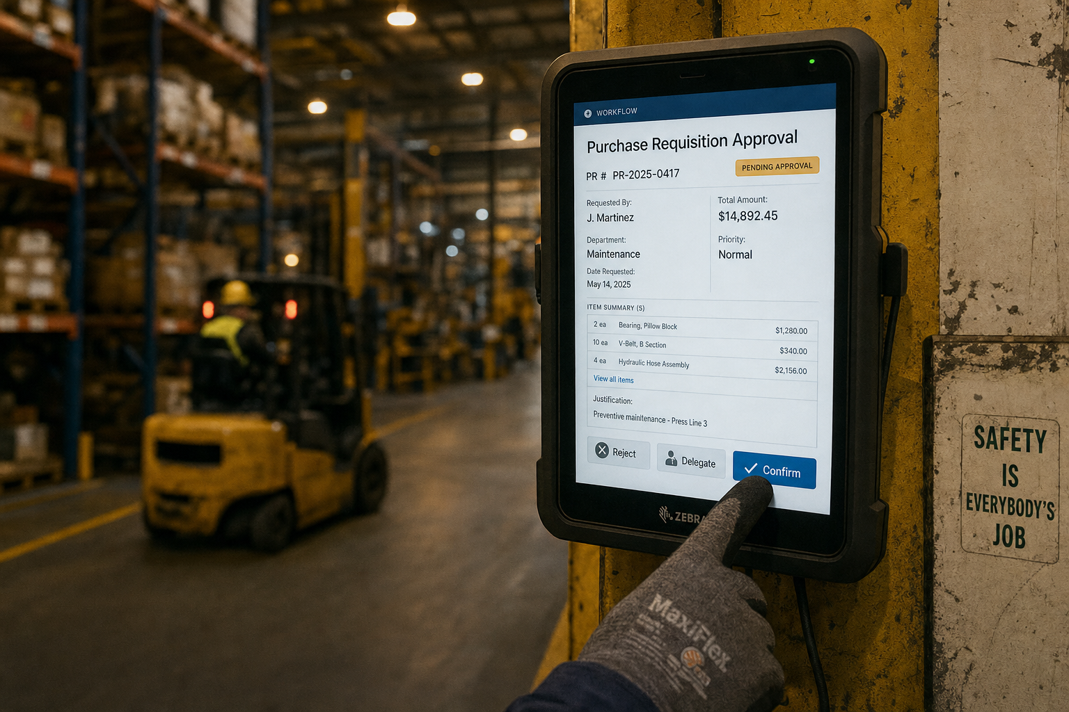 Ein Flussdiagramm, das auf der einen Seite einen chaotischen, verworrenen manuellen Freigabeprozess zeigt, der sich auf der anderen Seite in einen klaren, gestrafften automatisierten Workflow verwandelt — als Sinnbild für die Lösung von Problemen bei Einkaufsfreigaben.